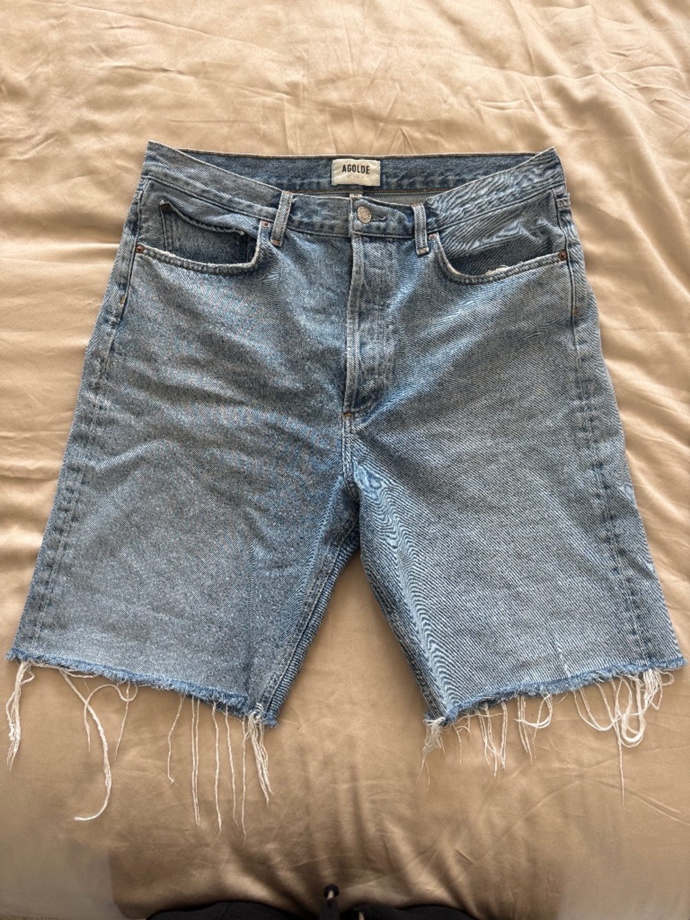 Agolde 90s Long Denim Shorts Raw Hem Size 31